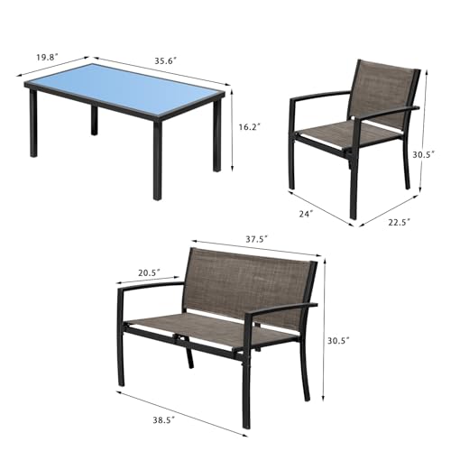 4 Pieces Patio Furniture Set with Glass Coffee Table S115