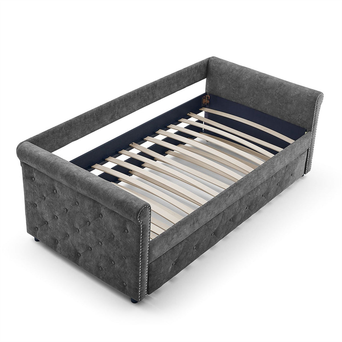 Gray Upholstered Tufted Sofa Bed With Rollers C521