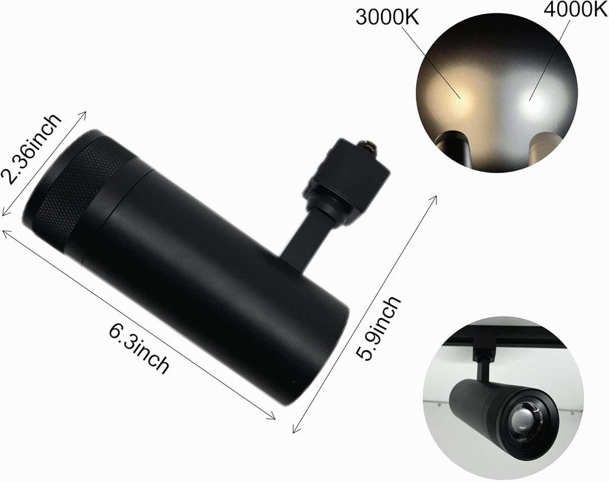 20W Zoom Dimmable LED Track Light Head Black 4000k N91065