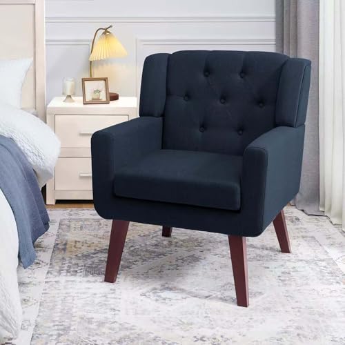 Beige Set of 2 Linen Fabric Button-Tufted Accent Chair C216