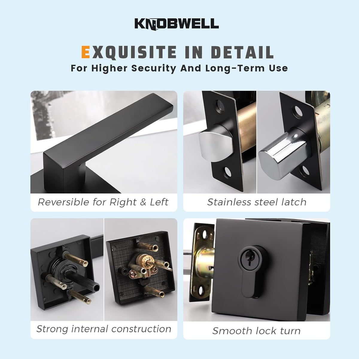 6 Pack Square Matte Black Door Handle Set with Double Keyed Deadbolt K73287