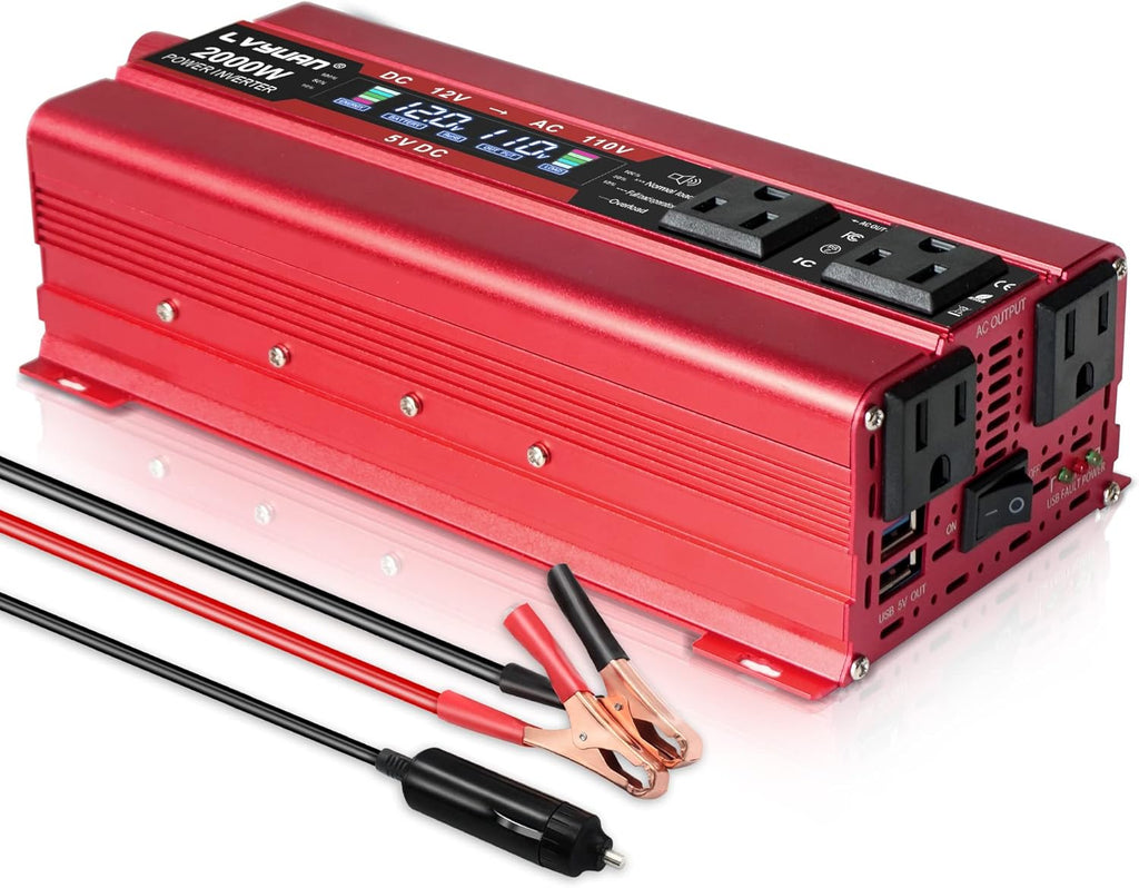 Car Power Inverter DC 12V to 110V AC Converter with Dual AC Outlets and Dual USB F3533