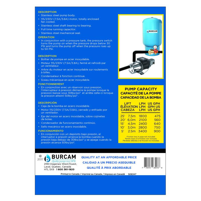 3/4 HP Stainless Steel Shallow Well Jet Pump A320255