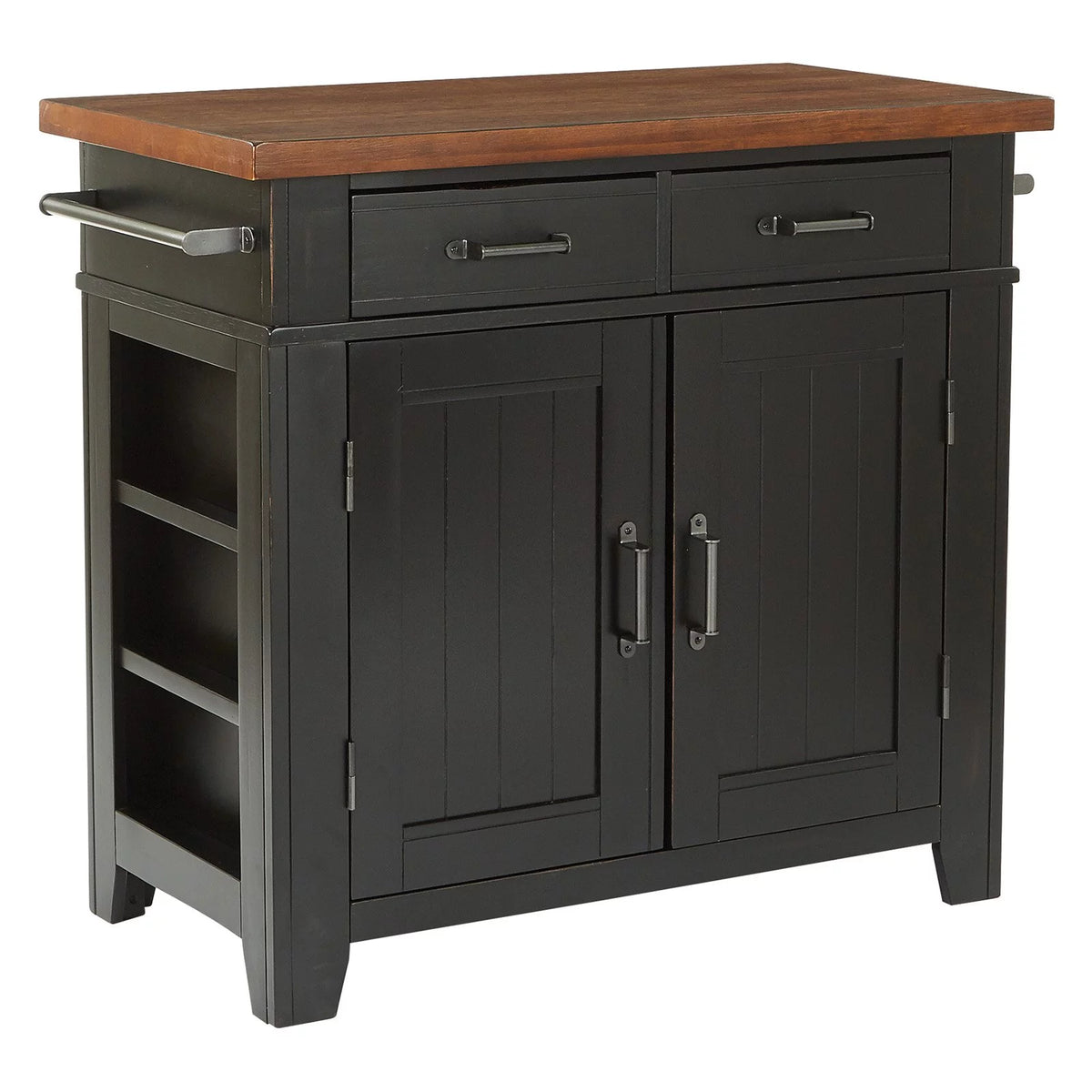 Black Kitchen Island with Vintage Oak Top E70097
