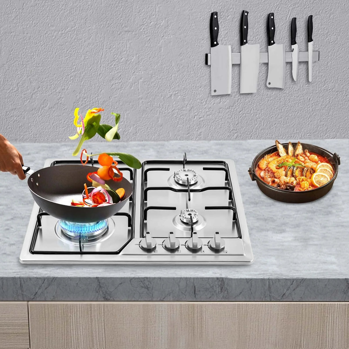 Stainless Steel Built-in Gas Cooktop 4 Burners Natural gas LPG K896