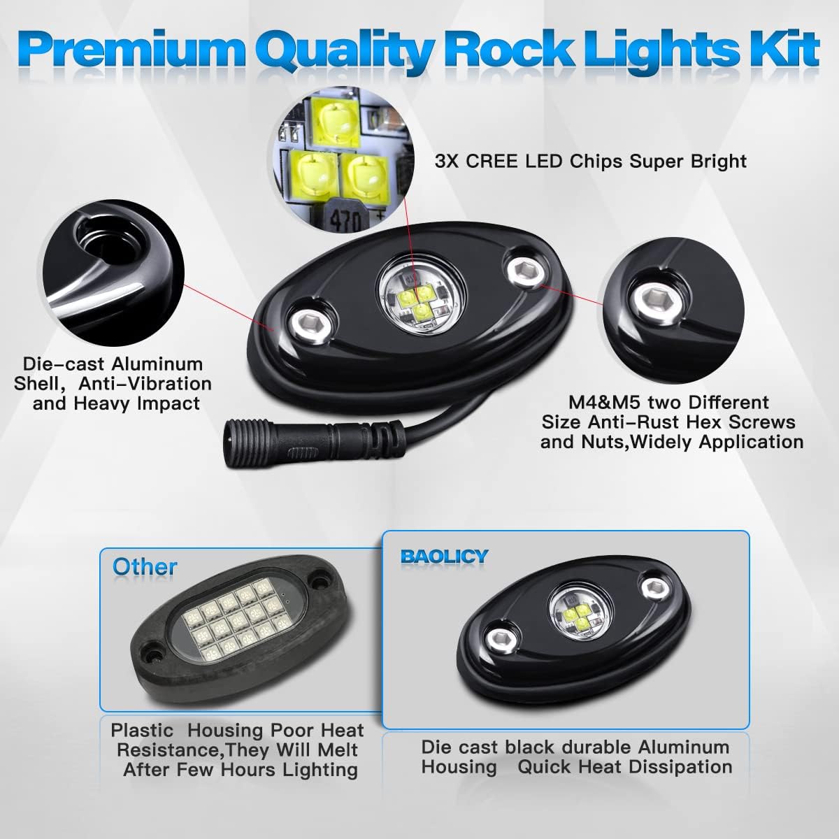 12Pods LED Rock Lights Kit with Switch Wire Harness X396