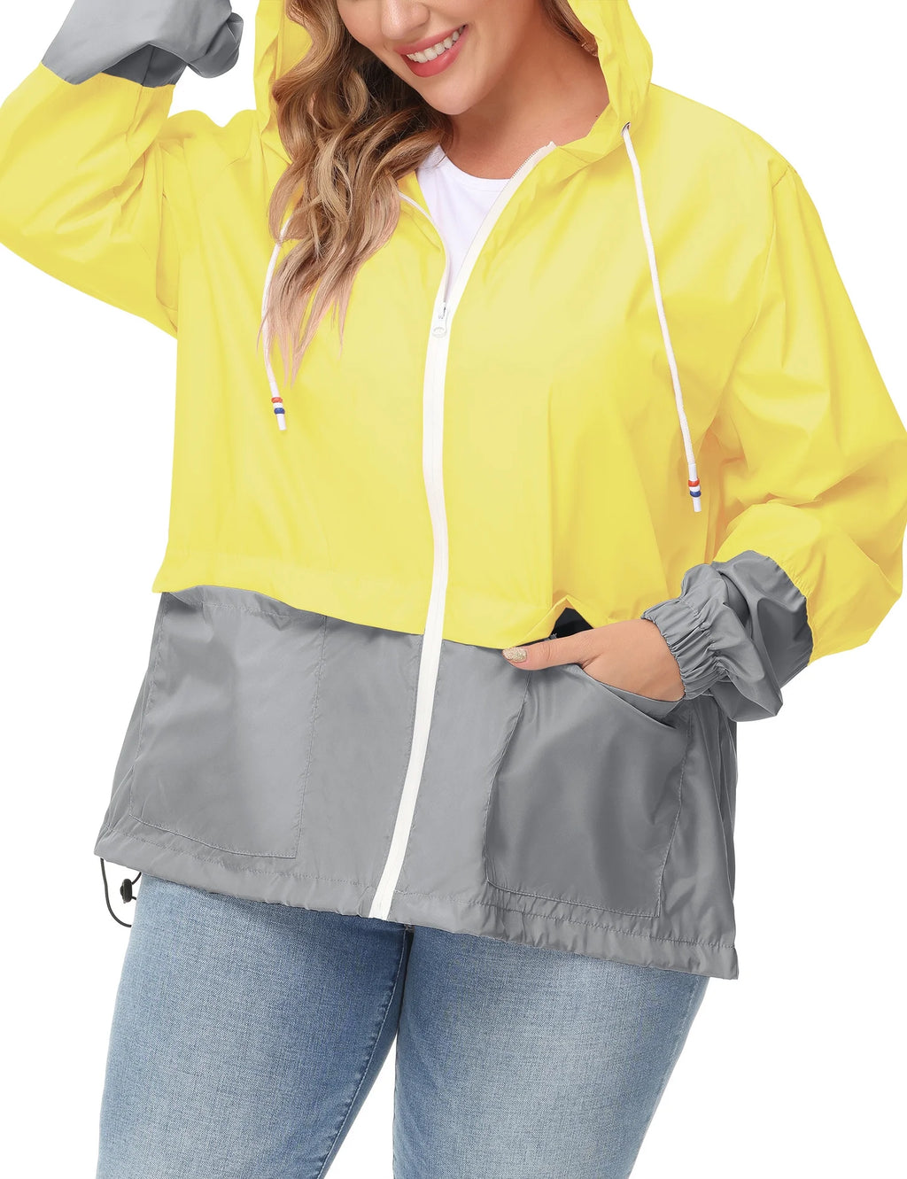 Plus Size Waterproof Hooded Rain Jacket U11304