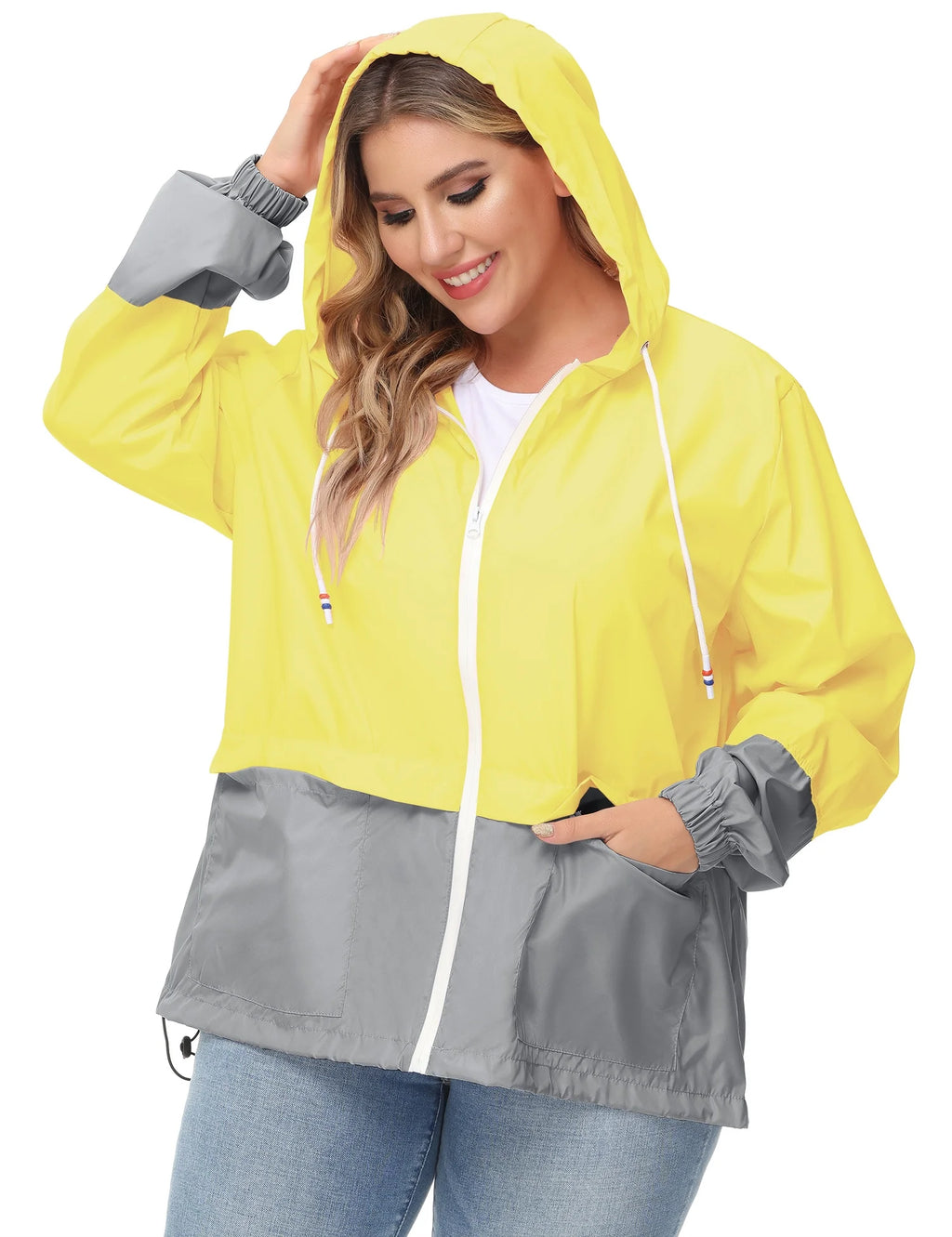 Plus Size Waterproof Hooded Rain Jacket U11304