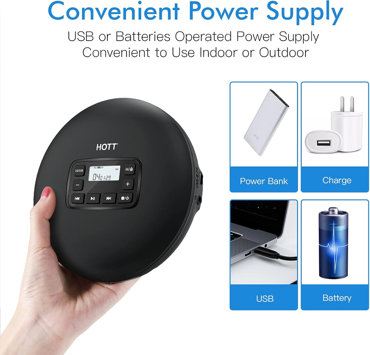 Portable CD Player with Headphones, Anti-Skip, LCD Display, Black B443