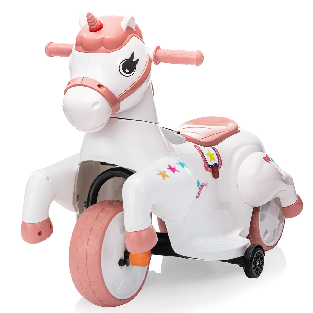 6V Unicorn Rocking Horse Toy Car with Music, Training Wheels L15891