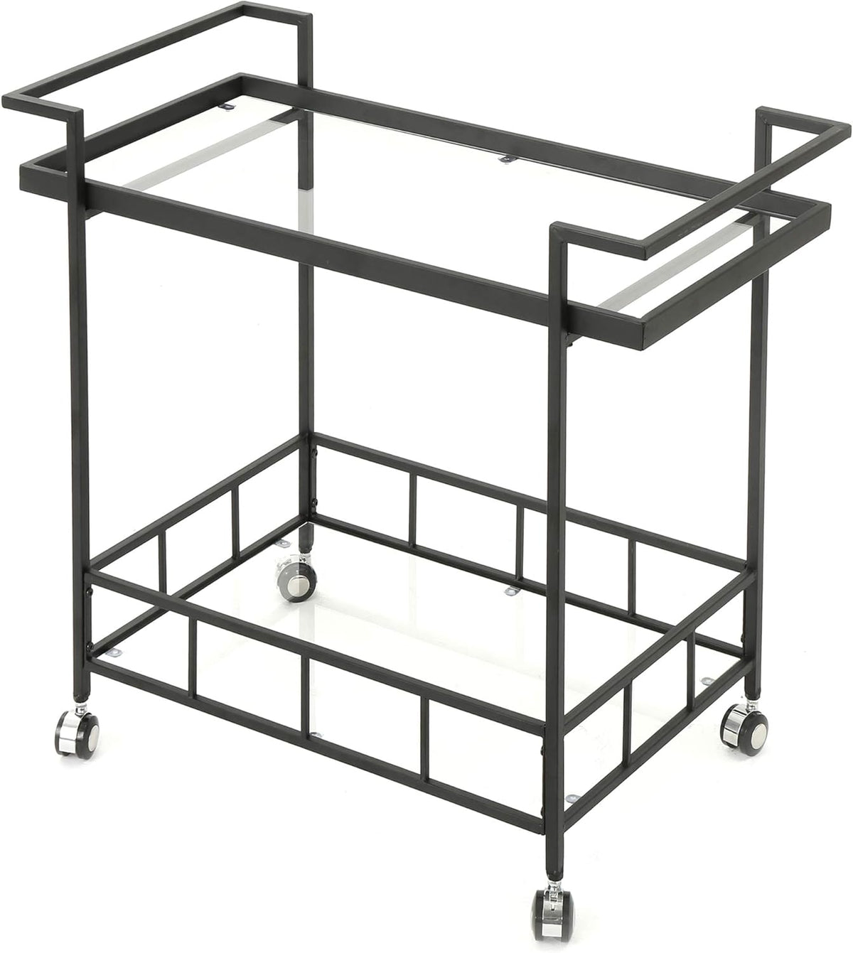 Black Industrial Iron Bar Cart with Tempered Glass Shelves H231