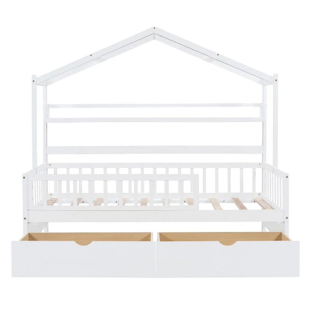 White Twin Size Wooden House Bed with 2 Drawers N15513