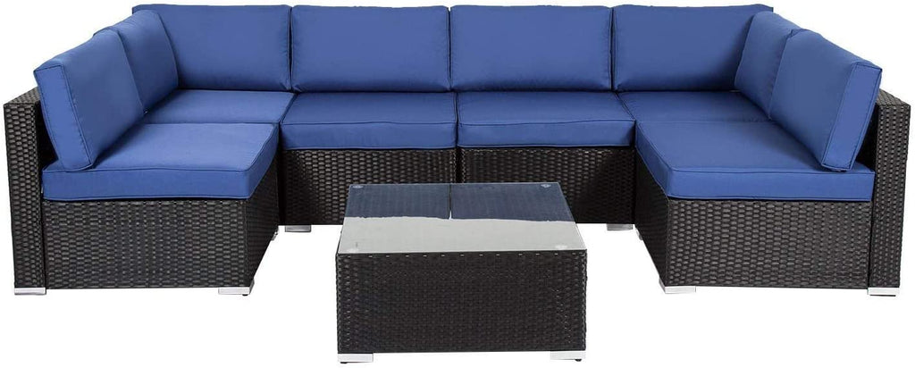 7 Pcs Outdoor Patio Wicker Sofa Chair Cushions Pillow Replacement Covers, Dark Blue Q86706