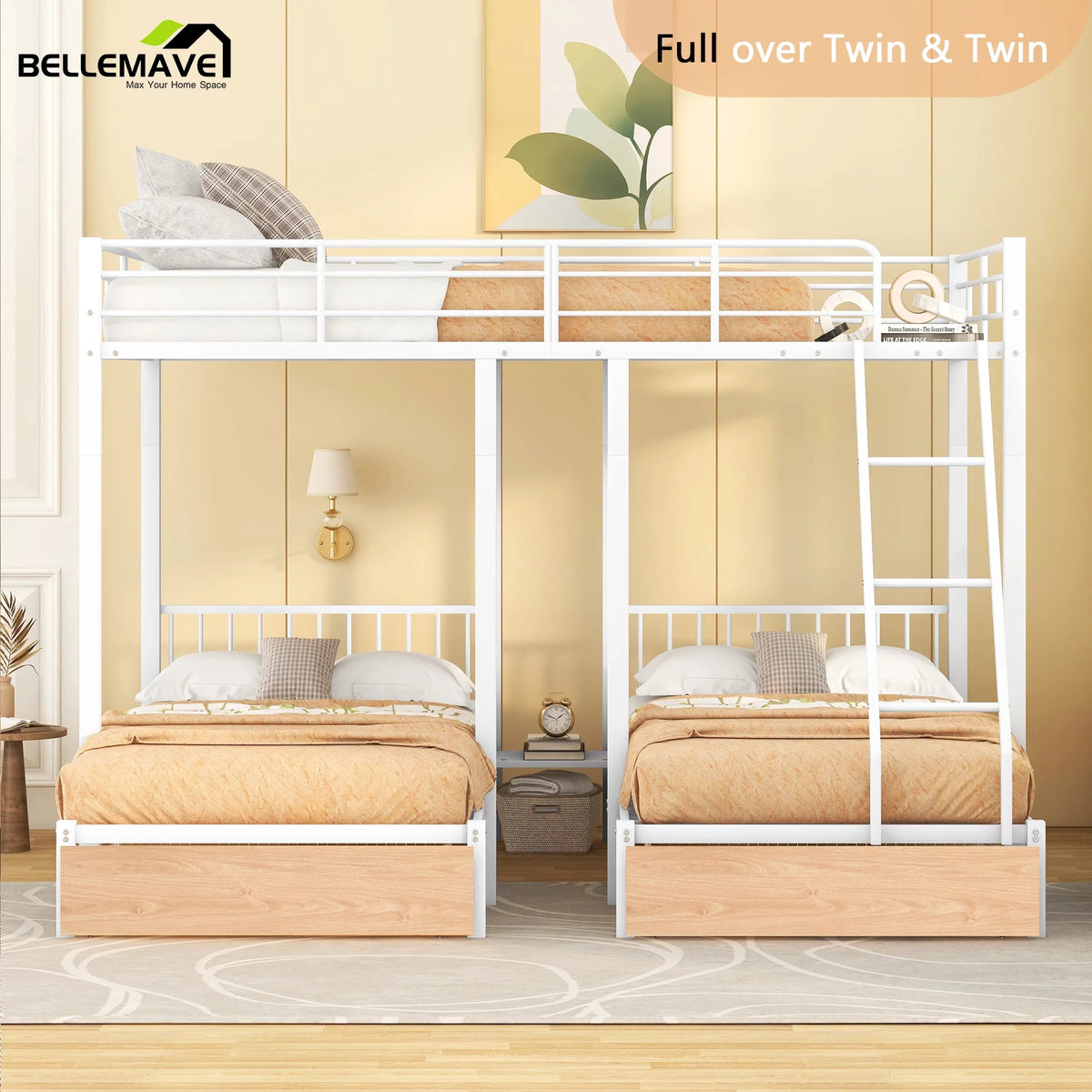 White Metal Triple Bunk Bed with Storage Drawers X52218