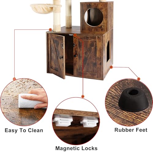 2-in-1 Wooden Cat Tree Tower with Litter Box Enclosure H70553