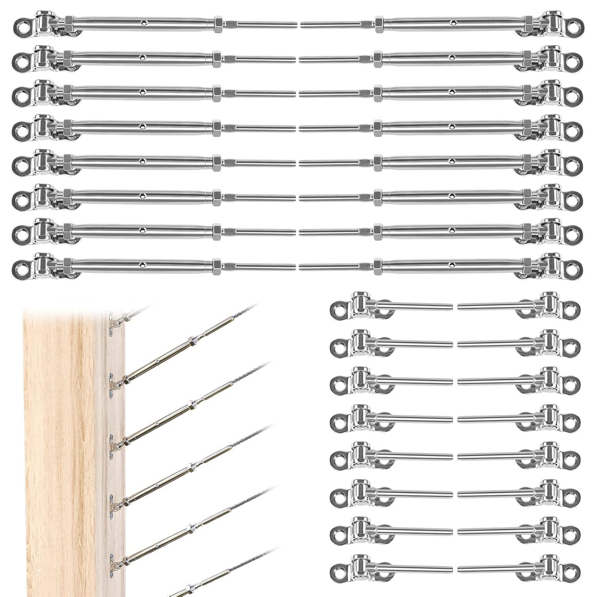 20 Set Cable Railing Kit 1/8 Swage Toggle Turnbuckle Hardware T316 Stainless Steel Angle 180° Adjustable J1271