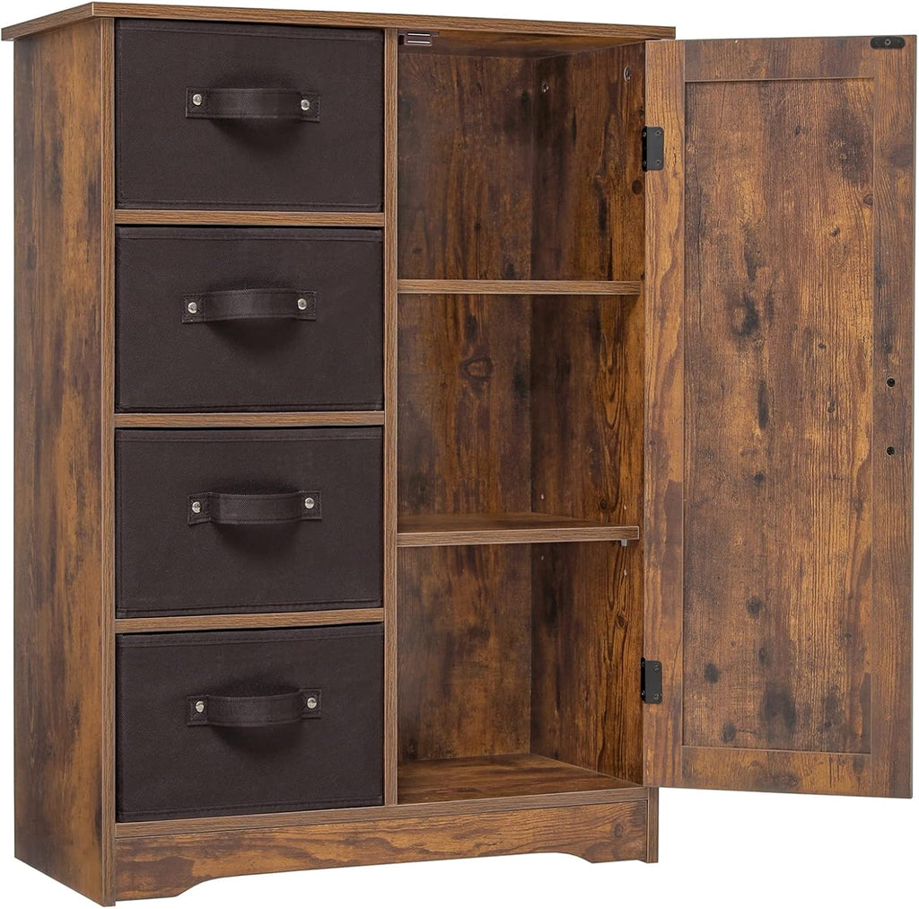 Rustic Brown Storage Cabinet with 4 Removable Drawers and 1 Door N366
