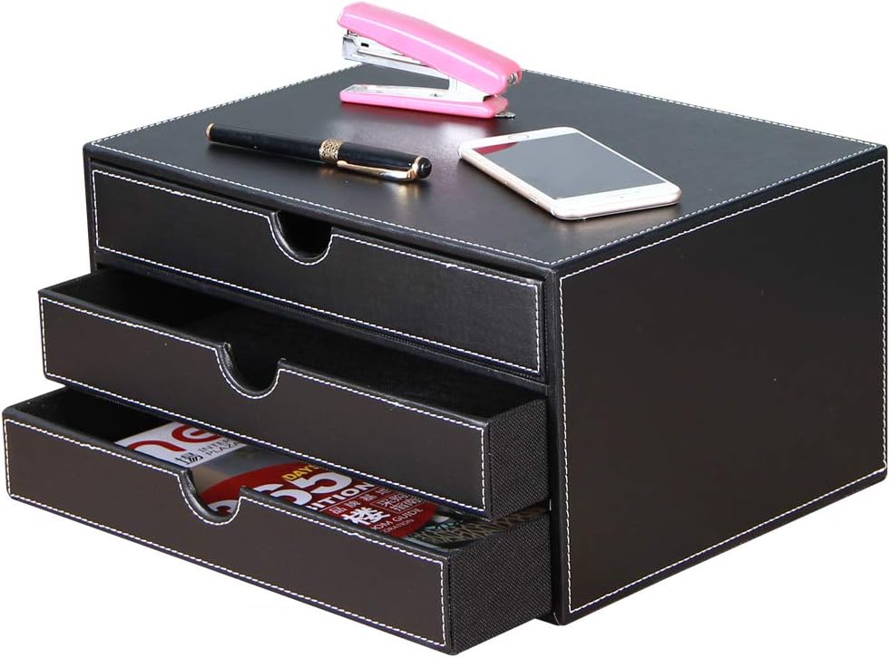 Black PU Leather 3 Drawer Stackable File Cabinet O836