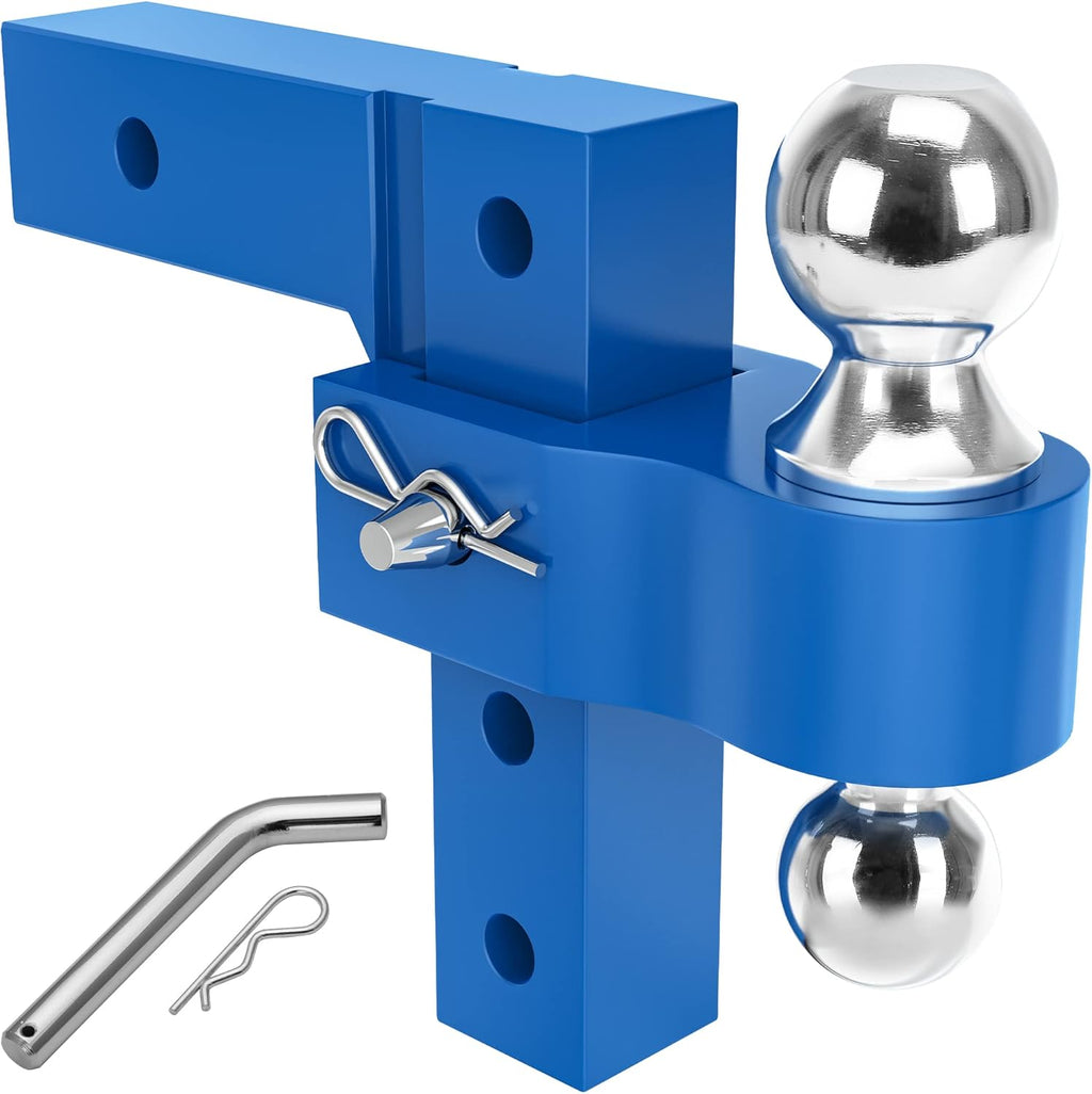 Adjustable Trailer Hitch Ball Mount, 2-Inch Receiver, 6-Inch Drop, Forged Aluminum Shank, 2'' & 2-5/16'' Combo Tow Balls, Stainless Steel Pins, Black T625