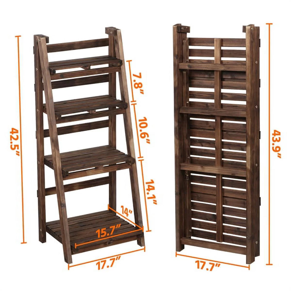 4 Tier Foldable Wooden Flower Stand Ladder Shelves L24566