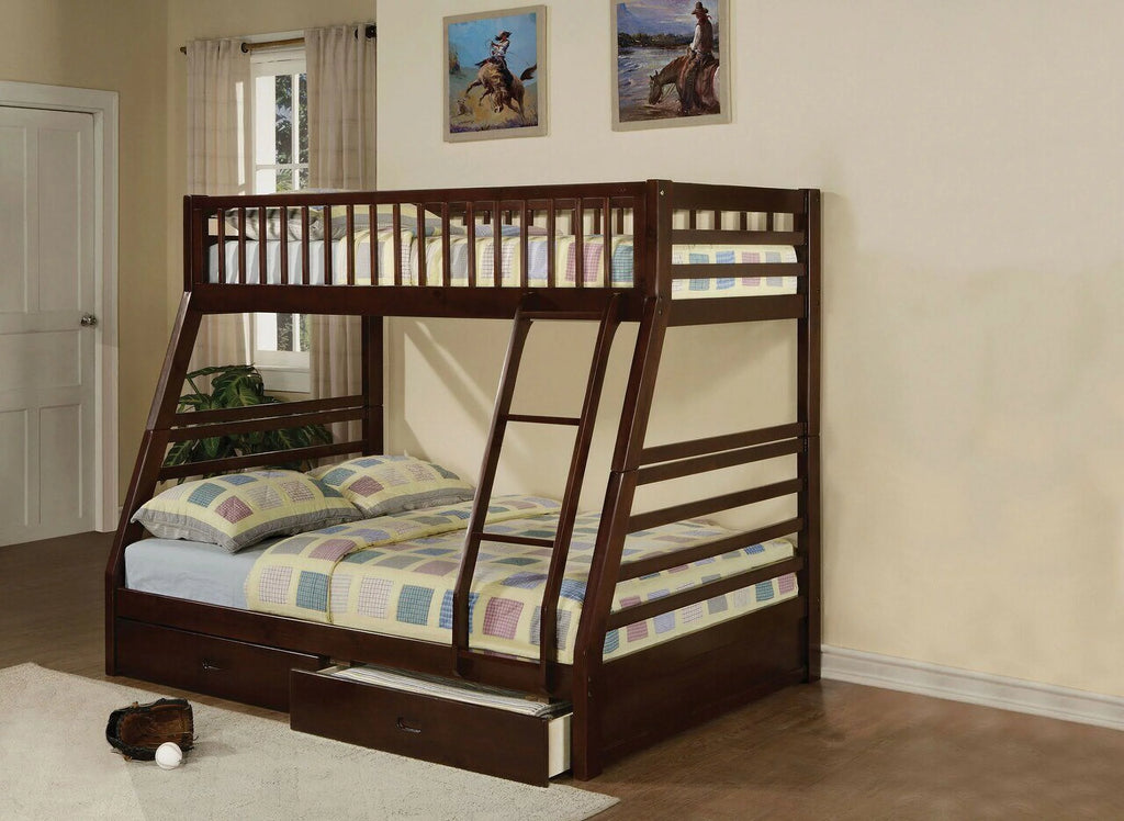 Espresso Pine Wood Twin Over Full Bunk Bed B47945