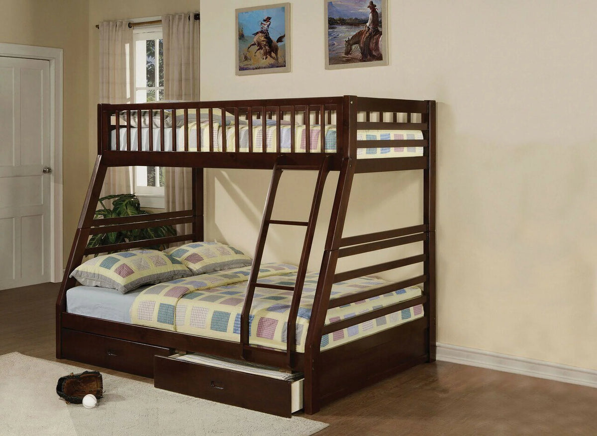 Espresso Pine Wood Twin Over Full Bunk Bed B47945