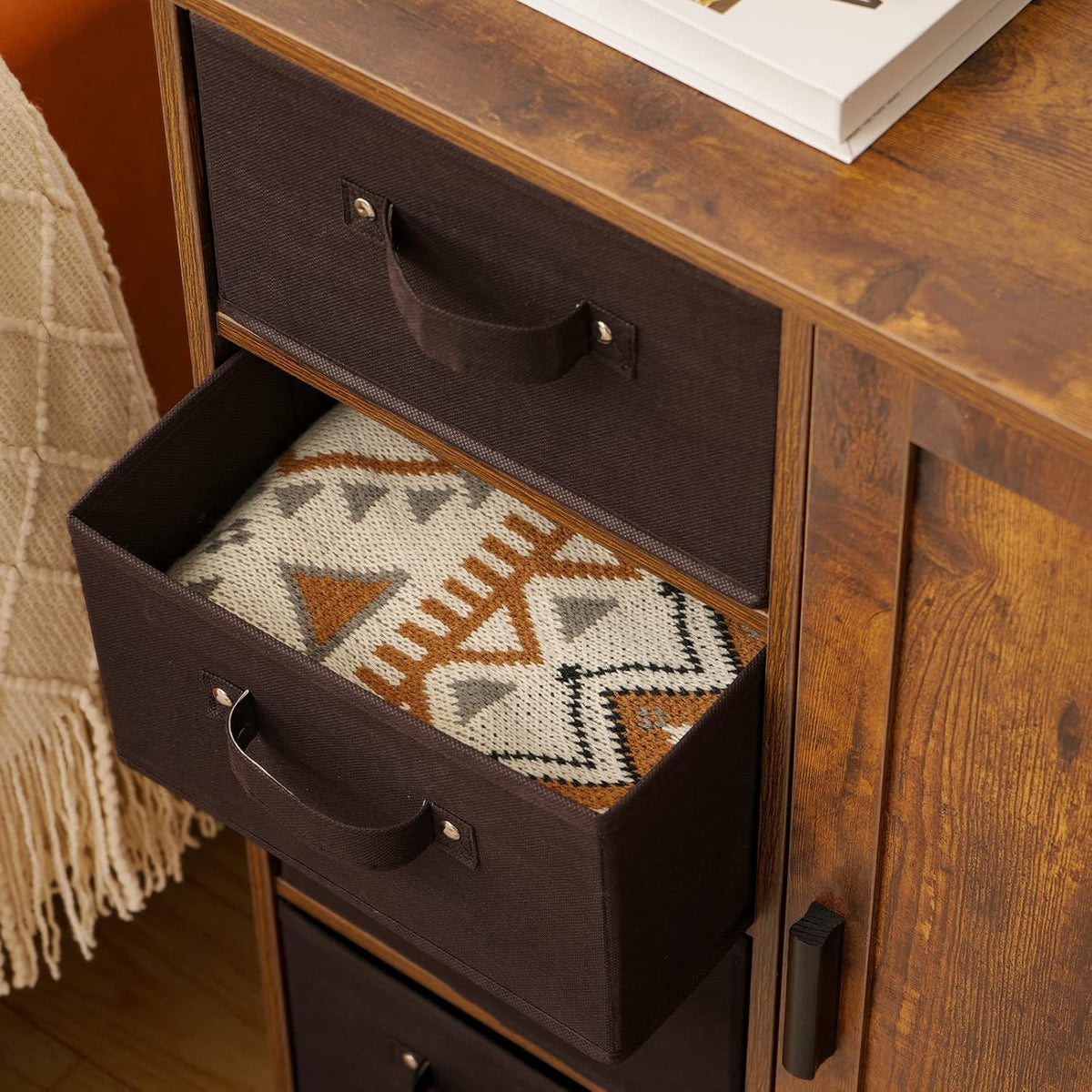 Rustic Brown Storage Cabinet with 4 Removable Drawers and 1 Door N366