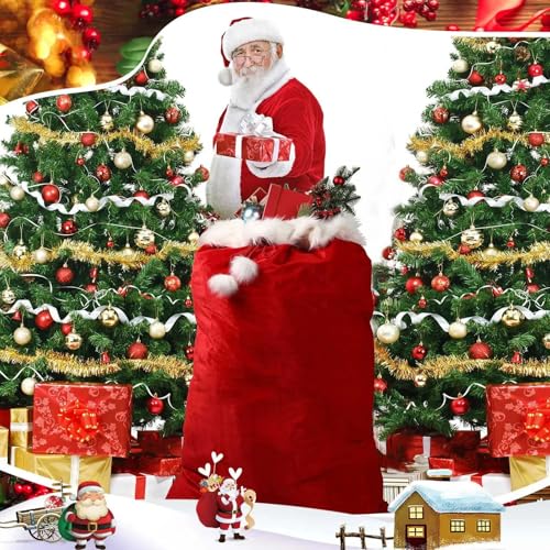 2 Pcs 56 x 36 Inch Extra Large Velvet Santa Gift Bag with Drawstring G541068