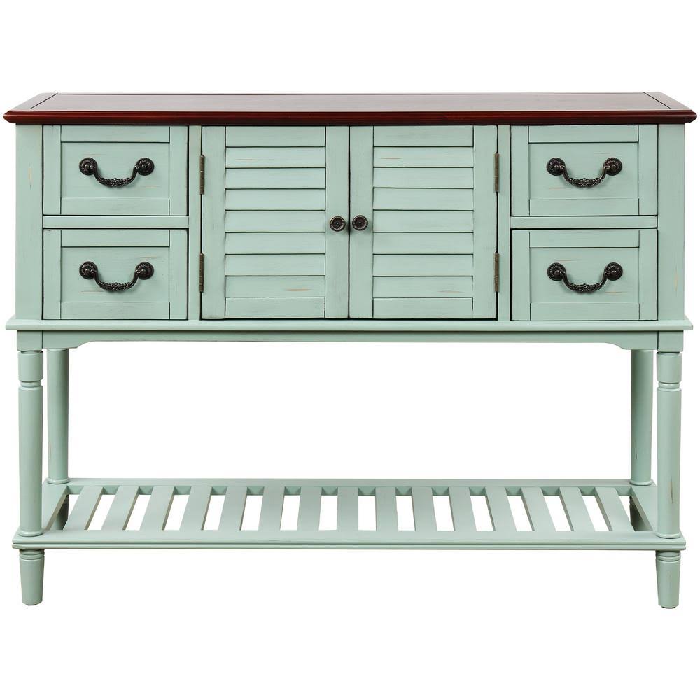Antique Blue Wood Console Table with Shutter Doors and 4 Drawers F2555