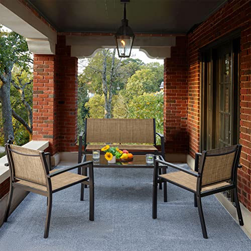 4 Pieces Patio Furniture Set with Glass Coffee Table S115