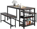 3-Piece Rustic Wood Dining Table Set with Benches A70649
