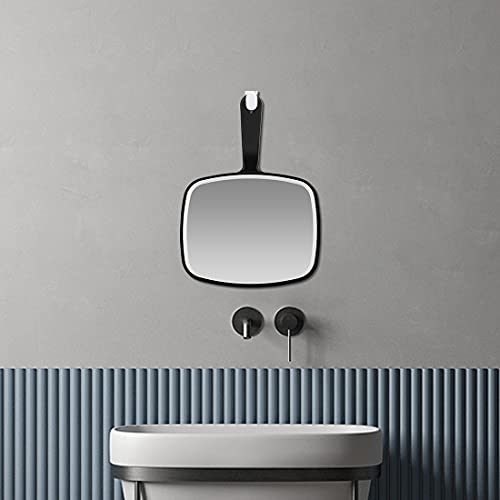 Large Wall Mount Hand Mirror with Handle Square Black 10.3inx7.3in J68914