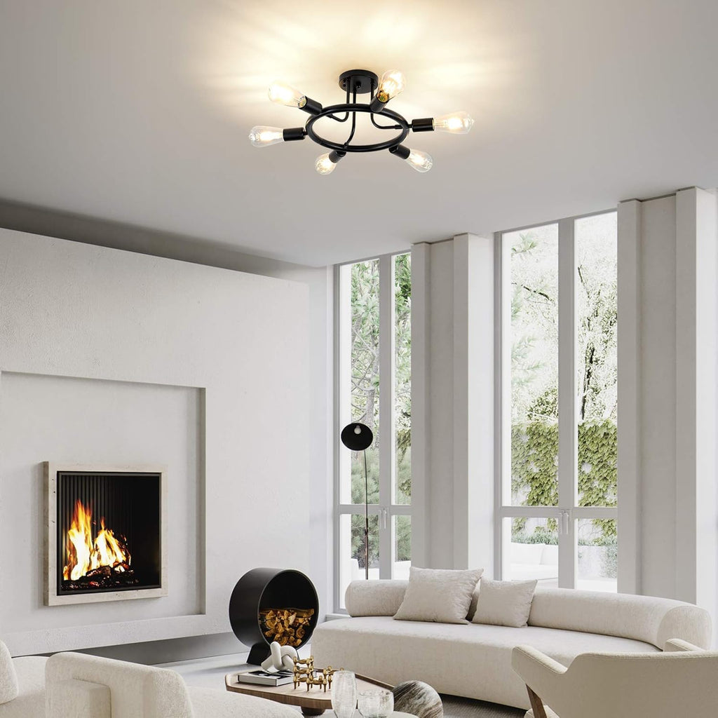 Black 6 Lights LED Semi Flush Mount Ceiling Light T793997
