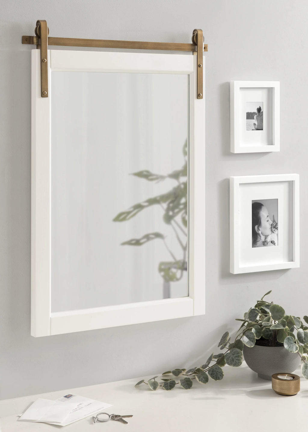 White and Antique Gold Wood Framed Wall Mirror R49056