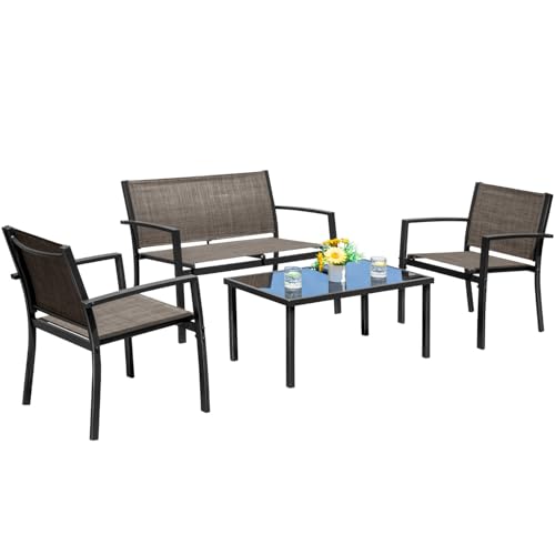4 Pieces Patio Furniture Set with Glass Coffee Table S115