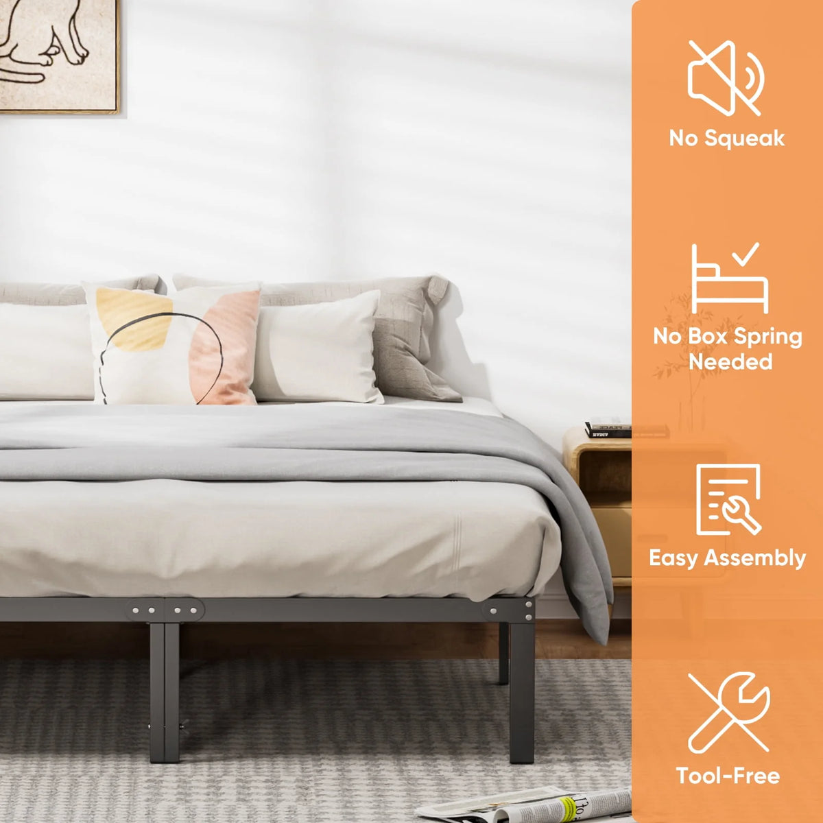 Queen Size Black Metal Platform Bed Frame U653