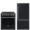 30 Electric Range and Refrigerator in Black with Silver Handles G2287