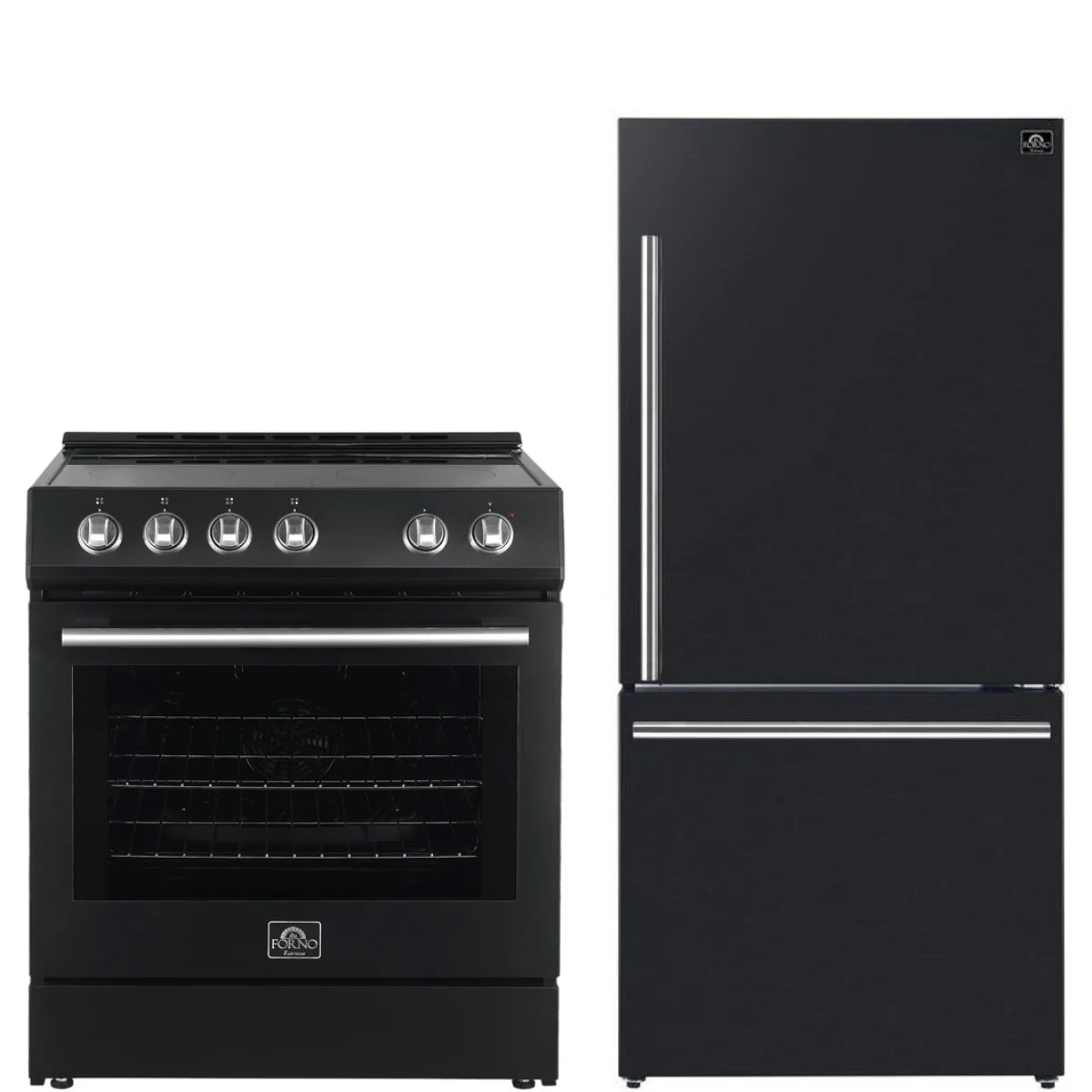 30 Electric Range and Refrigerator in Black with Silver Handles G2287