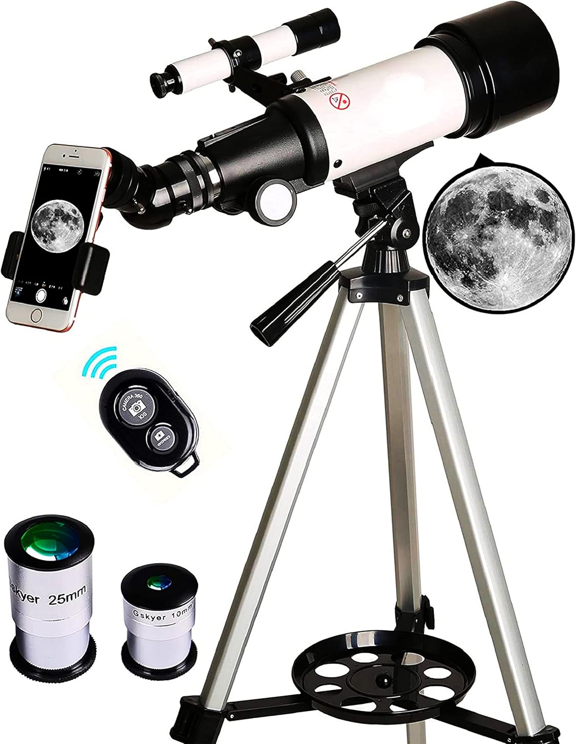 70mm Aperture 400mm AZ Mount Refracting Telescope with Phone Adapter and Wireless Remote J8240