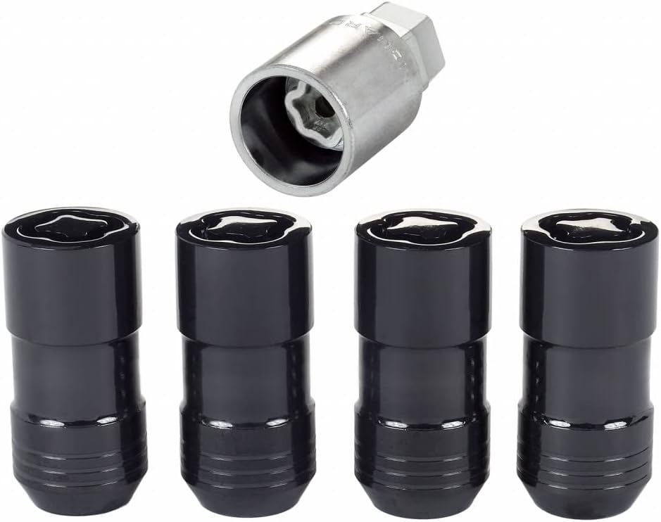 Wheel Lock Nut Set, 4 Pack, Cone Seat, M14 x 1.5, 21mm & 22mm Dual Hex, Black H9132