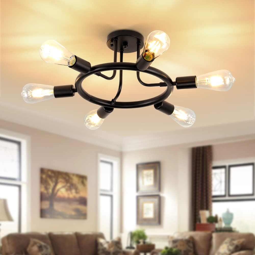 Black 6 Lights LED Semi Flush Mount Ceiling Light T793997