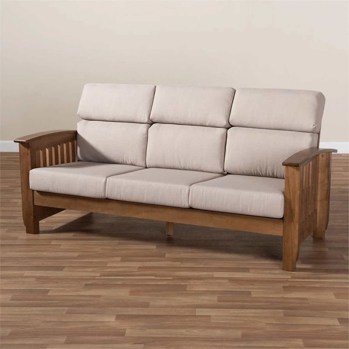 Modern Wood Fabric 3-Seater Sofa in Taupe Walnut Brown J2310