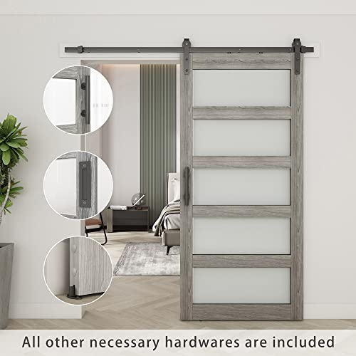 42in x 84in Frosted Glass Barn Door with 7FT Sliding Door Hardware Kit W1599