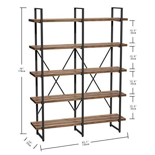 Double Wide 5-Tier Open Bookcase Wood and Metal Shelves E82338