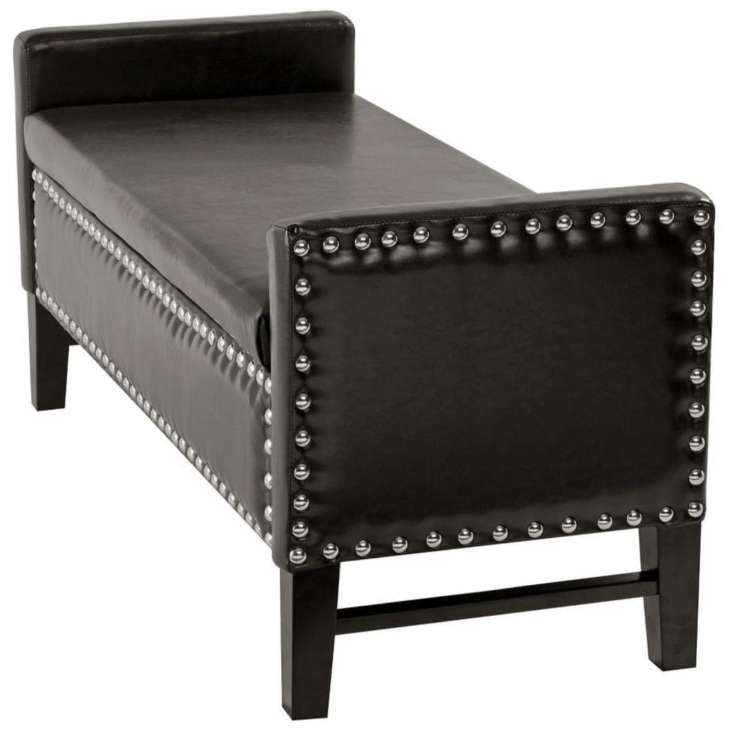 Espresso Faux Leather Storage Bench with Nailhead Trim B1717
