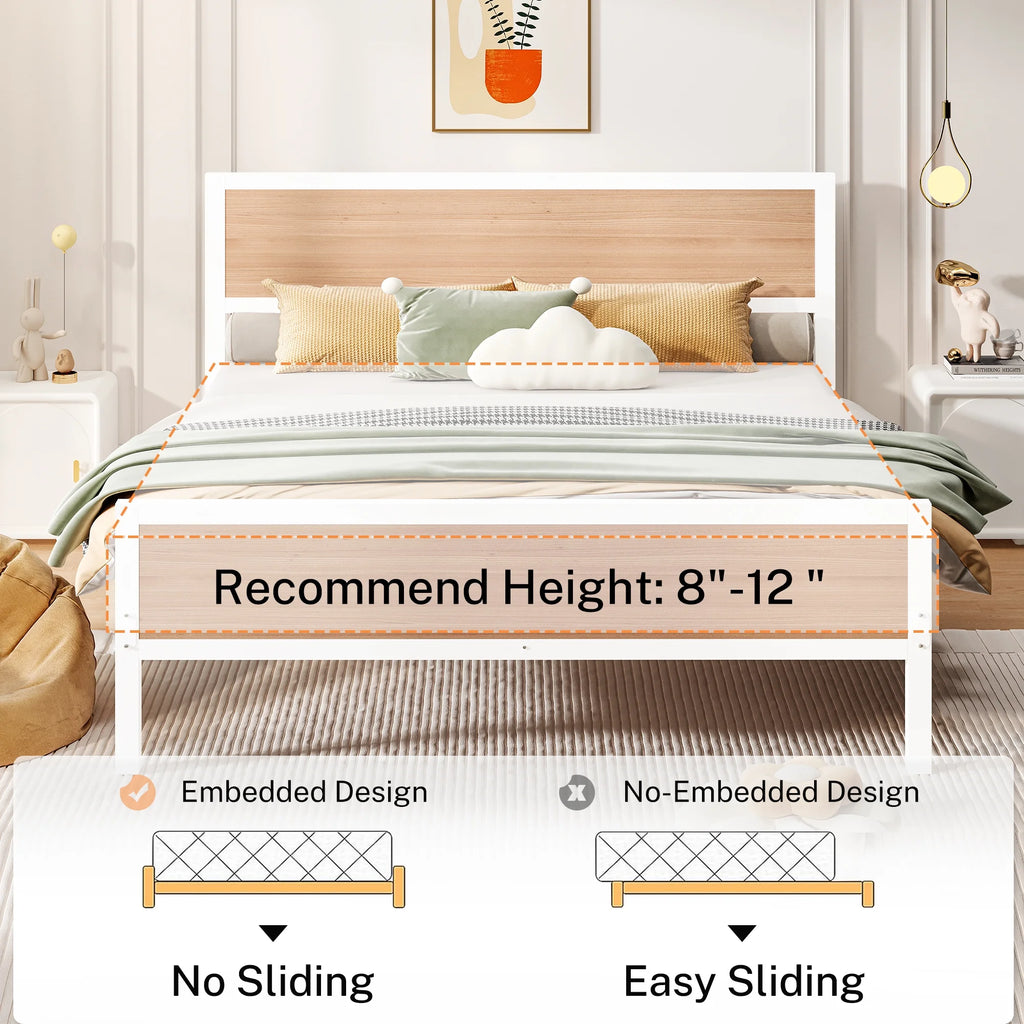 White Full Size Metal Platform Bed Frame with Headboard and Footboard R22251