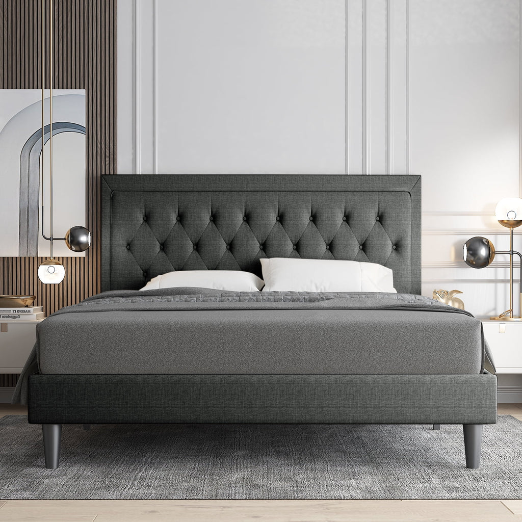 Queen Size Upholstered Platform Bed with Adjustable Headboard Z216439
