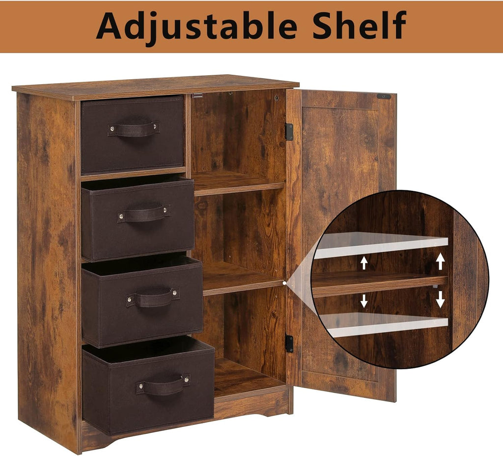 Rustic Brown Storage Cabinet with 4 Removable Drawers and 1 Door N366