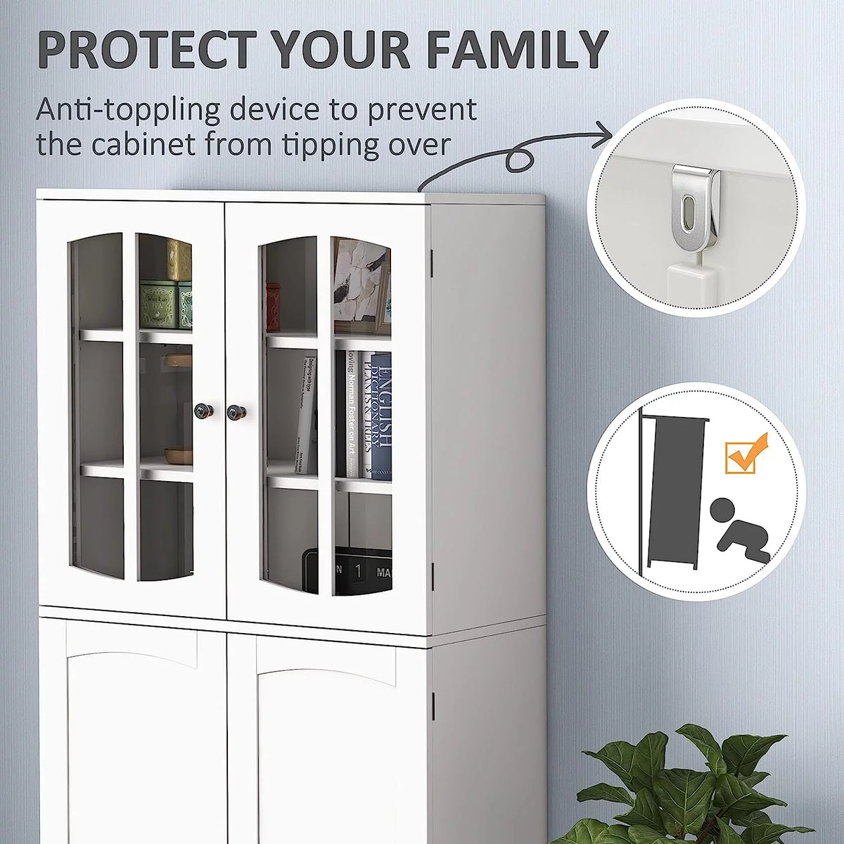 White Wood Kitchen Pantry Storage Cabinet with Doors and Shelves Y81682
