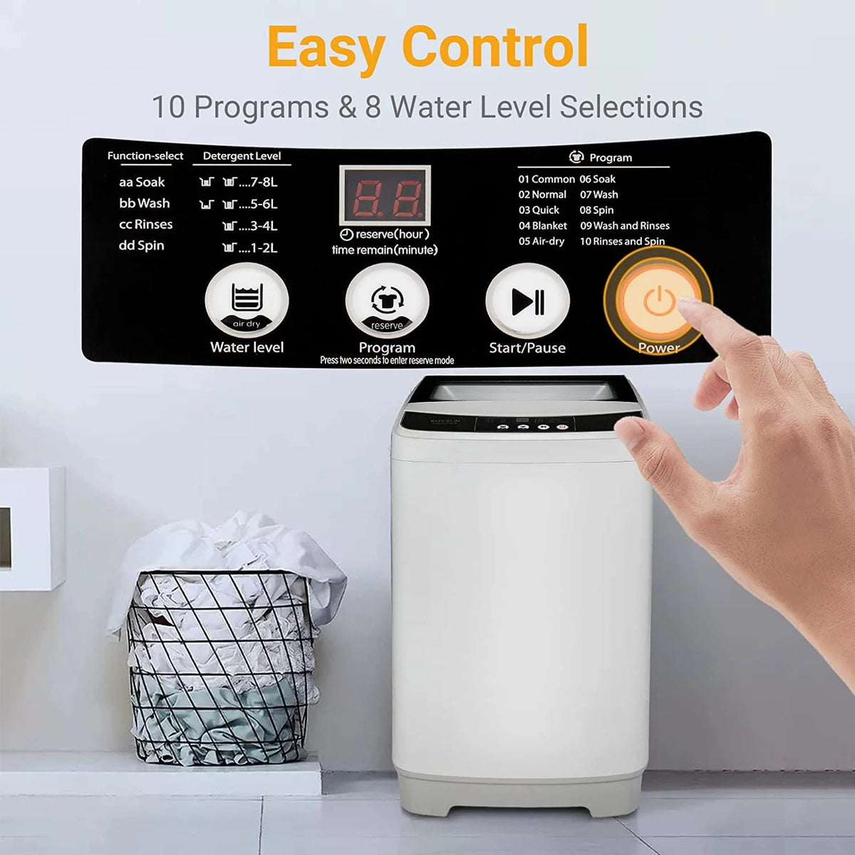 13lbs 1.32cu.ft Compact Automatic Washing Machine with Drain Pump N395